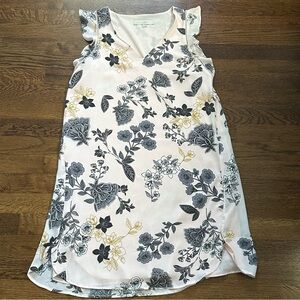 LOFT Light Pink Floral Sleeveless Dress w/ Ruffle Shoulders - Size Small